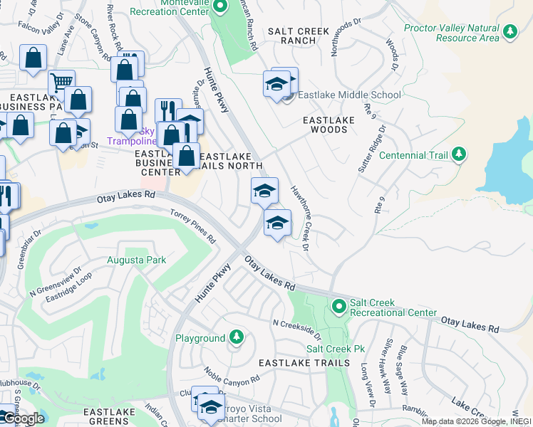 map of restaurants, bars, coffee shops, grocery stores, and more near 1055 Hunte Parkway in Chula Vista