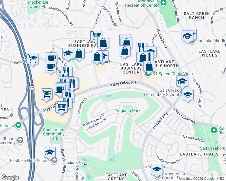 map of restaurants, bars, coffee shops, grocery stores, and more near 2415 La Costa Avenue in Chula Vista