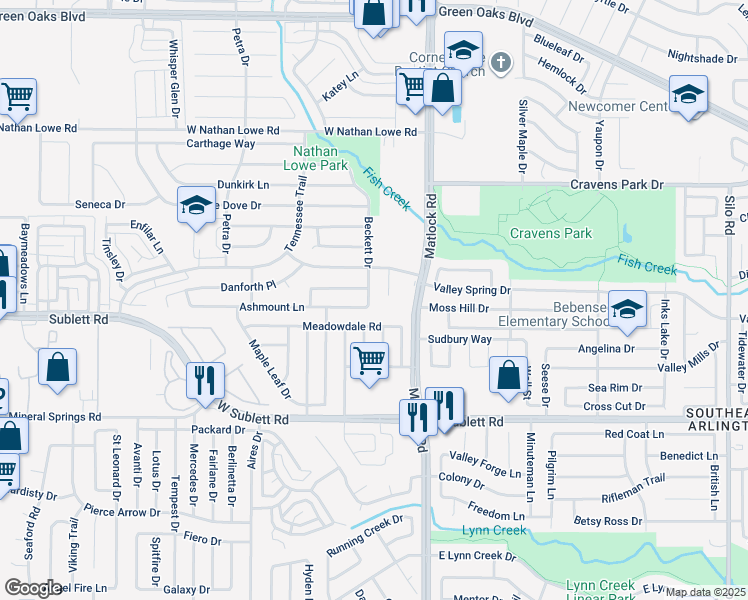 map of restaurants, bars, coffee shops, grocery stores, and more near 5917 Beckett Drive in Arlington