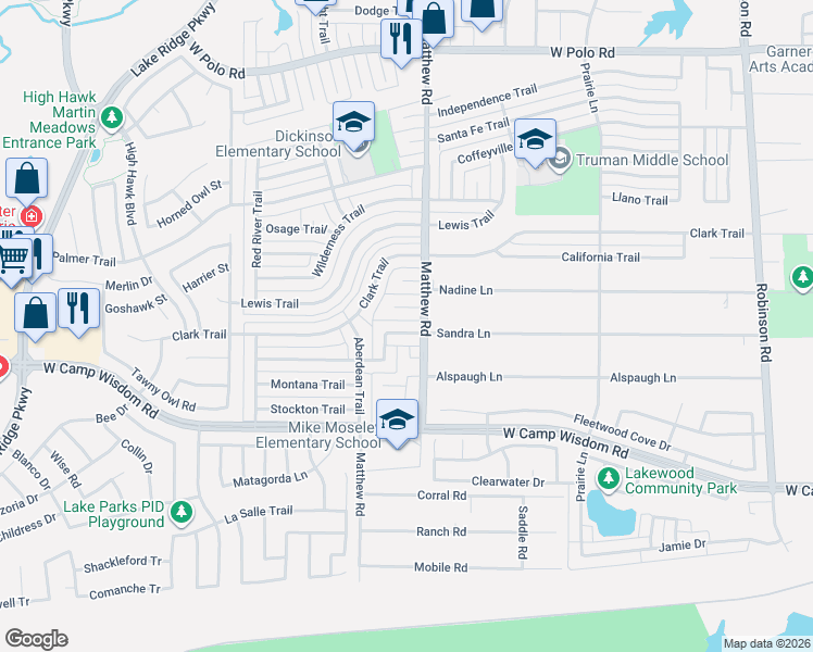map of restaurants, bars, coffee shops, grocery stores, and more near 1818 Sandra Lane in Grand Prairie