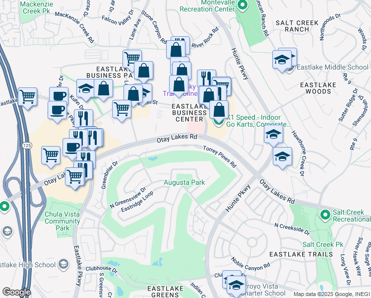map of restaurants, bars, coffee shops, grocery stores, and more near 2454 La Costa Avenue in Chula Vista