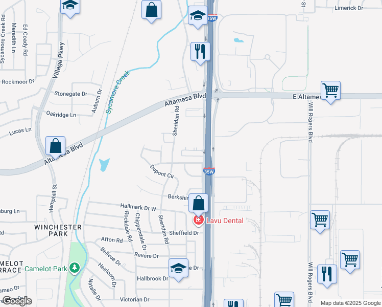 map of restaurants, bars, coffee shops, grocery stores, and more near 6612 South Freeway in Fort Worth