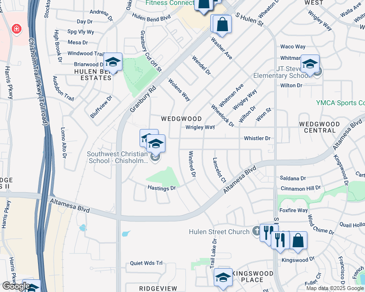 map of restaurants, bars, coffee shops, grocery stores, and more near 5158 Winesanker Way in Fort Worth