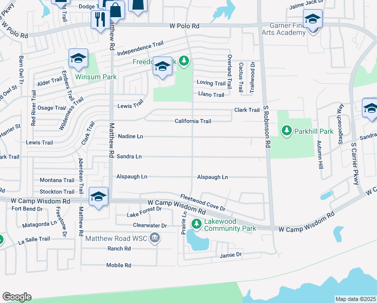 map of restaurants, bars, coffee shops, grocery stores, and more near 1202 Sandra Lane in Grand Prairie