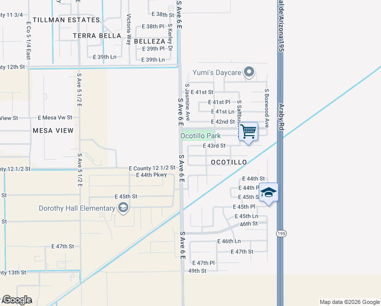 map of restaurants, bars, coffee shops, grocery stores, and more near 4372 South Jasmine Avenue in Yuma