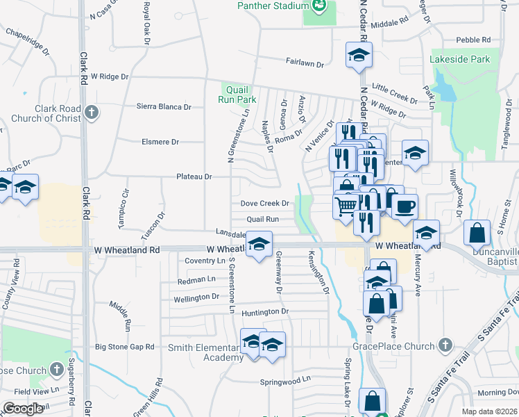 map of restaurants, bars, coffee shops, grocery stores, and more near 1023 Quail Run in Duncanville