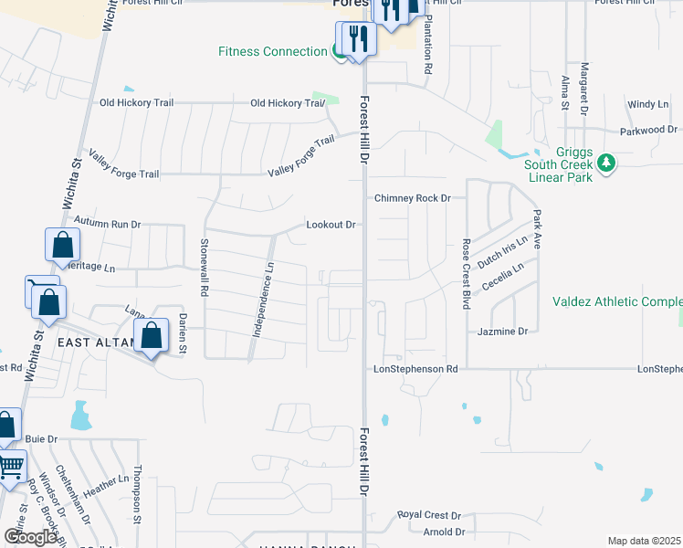 map of restaurants, bars, coffee shops, grocery stores, and more near 3417 Heritage Lane in Forest Hill