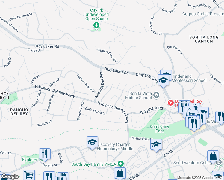 map of restaurants, bars, coffee shops, grocery stores, and more near 567 Vista Miranda in Chula Vista