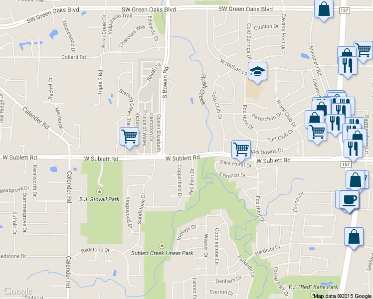 map of restaurants, bars, coffee shops, grocery stores, and more near 2323 West Sublett Road in Arlington