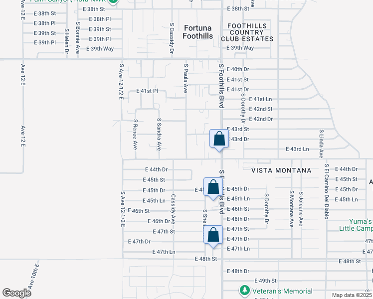 map of restaurants, bars, coffee shops, grocery stores, and more near 12453 South Paula Avenue in Yuma