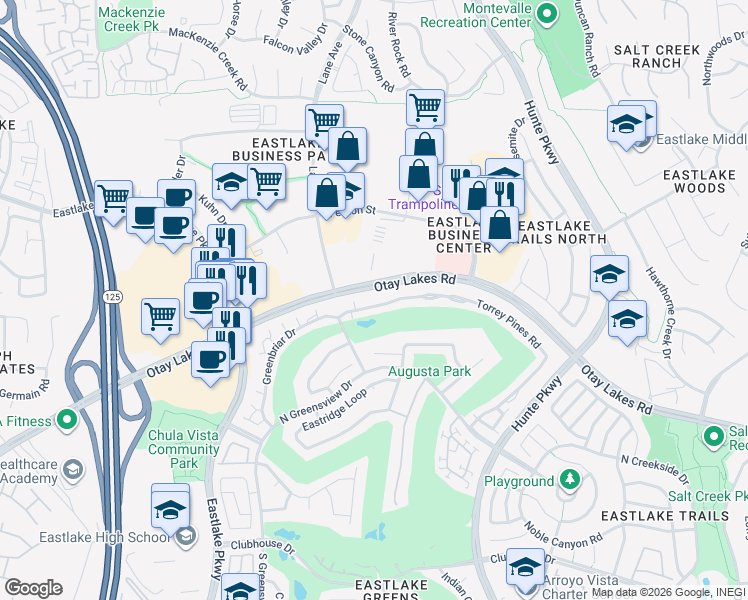 map of restaurants, bars, coffee shops, grocery stores, and more near 2415 La Costa Avenue in Chula Vista