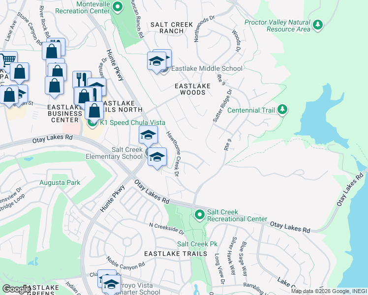 map of restaurants, bars, coffee shops, grocery stores, and more near 2723 Sadlers Creek Road in Chula Vista