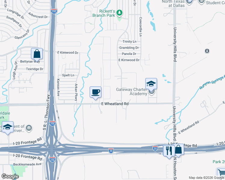map of restaurants, bars, coffee shops, grocery stores, and more near 8105 Buford Drive in Dallas