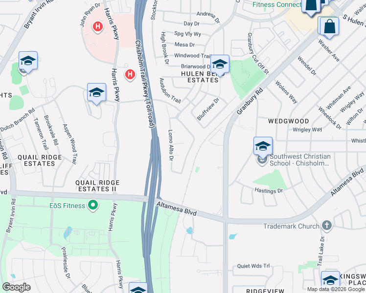 map of restaurants, bars, coffee shops, grocery stores, and more near 6832 Cold Water Canyon Road in Fort Worth