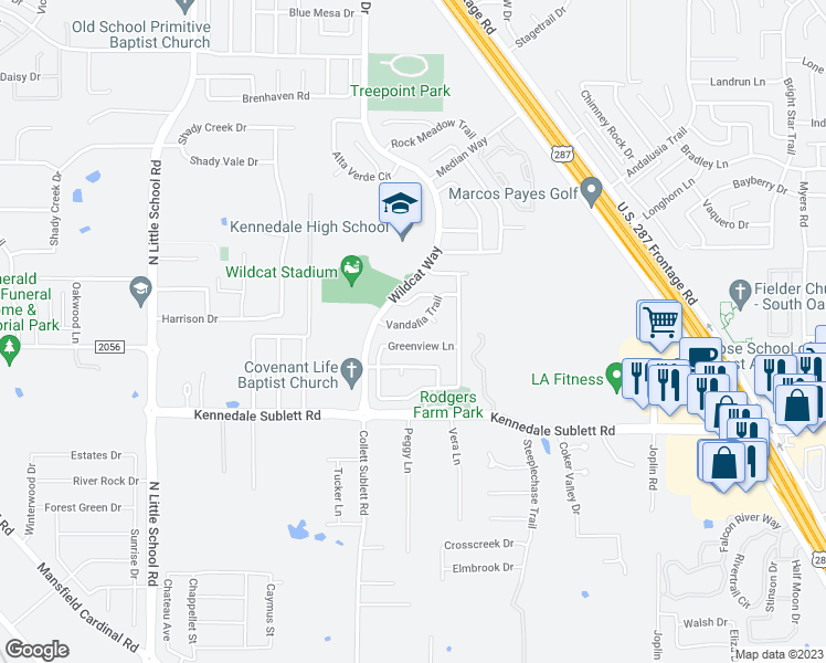 map of restaurants, bars, coffee shops, grocery stores, and more near 5724 Vandalia Trail in Arlington