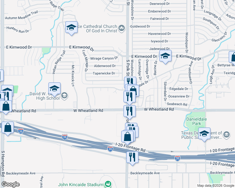 map of restaurants, bars, coffee shops, grocery stores, and more near 8018 Cassie Ann Court in Dallas