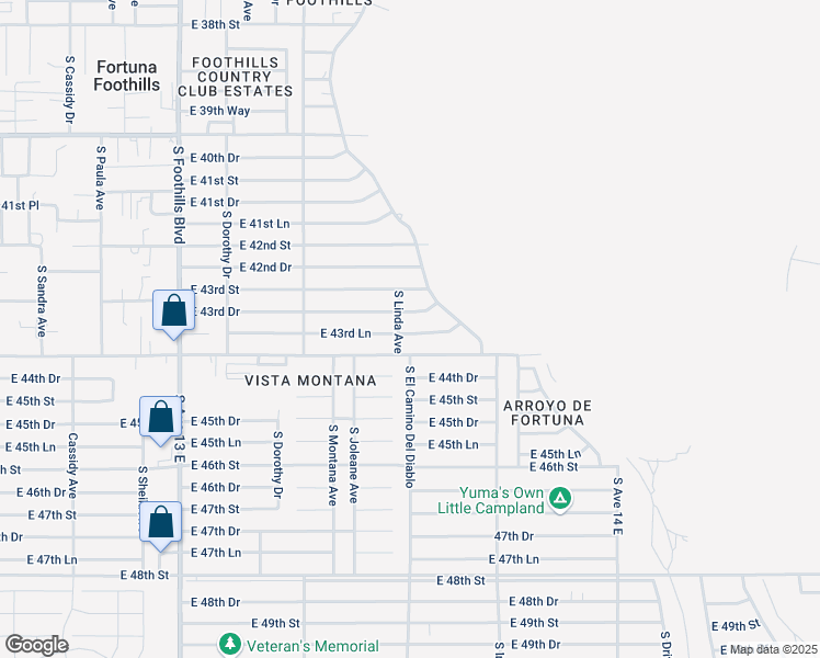 map of restaurants, bars, coffee shops, grocery stores, and more near 13540 East 44th Street in Yuma