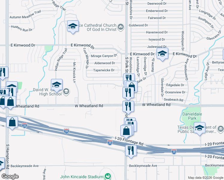 map of restaurants, bars, coffee shops, grocery stores, and more near 8018 Cassie Ann Court in Dallas