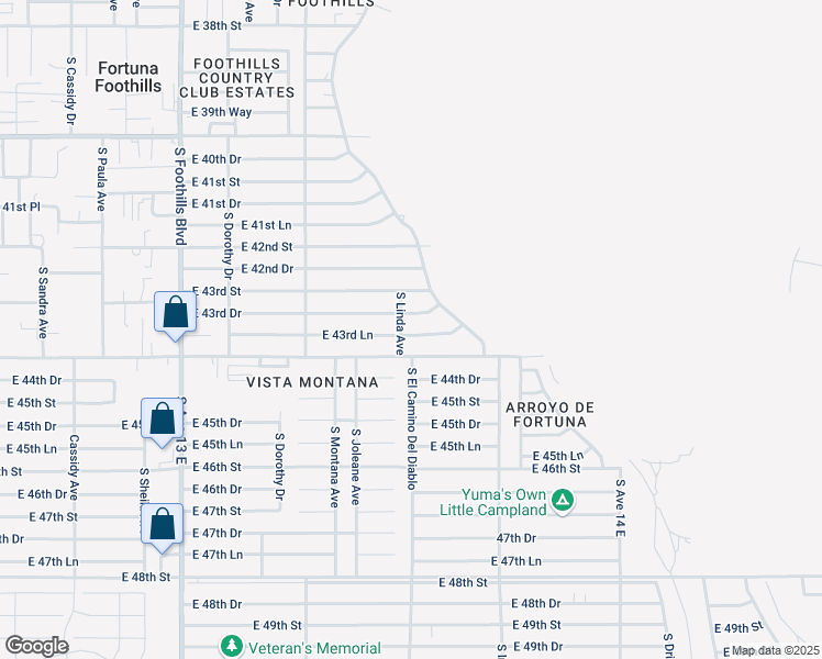 map of restaurants, bars, coffee shops, grocery stores, and more near 13540 East 44th Street in Yuma