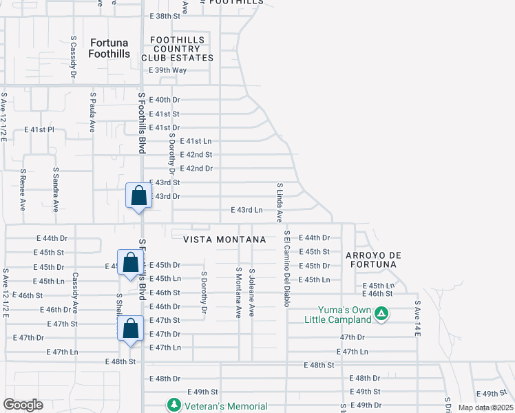map of restaurants, bars, coffee shops, grocery stores, and more near 13470 East 44th Street in Yuma