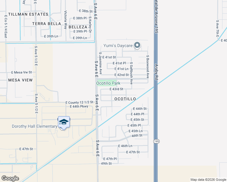 map of restaurants, bars, coffee shops, grocery stores, and more near 6127 East 43rd Place in Yuma