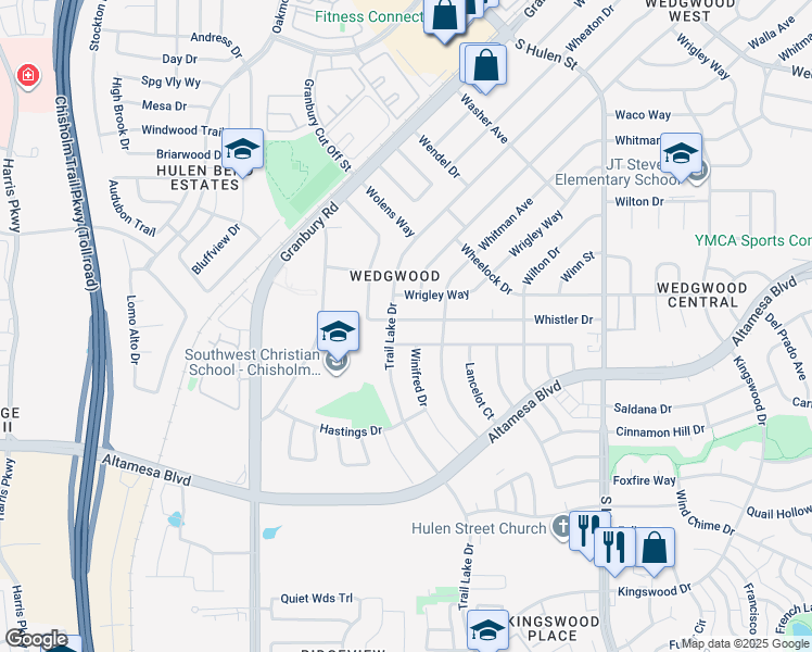 map of restaurants, bars, coffee shops, grocery stores, and more near 5158 Winesanker Way in Fort Worth