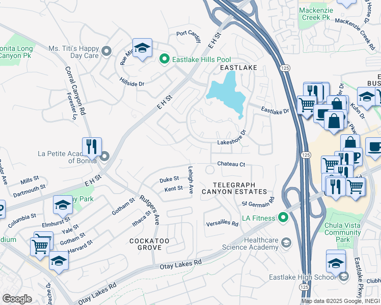 map of restaurants, bars, coffee shops, grocery stores, and more near 1958 Wildbrook Place in Chula Vista