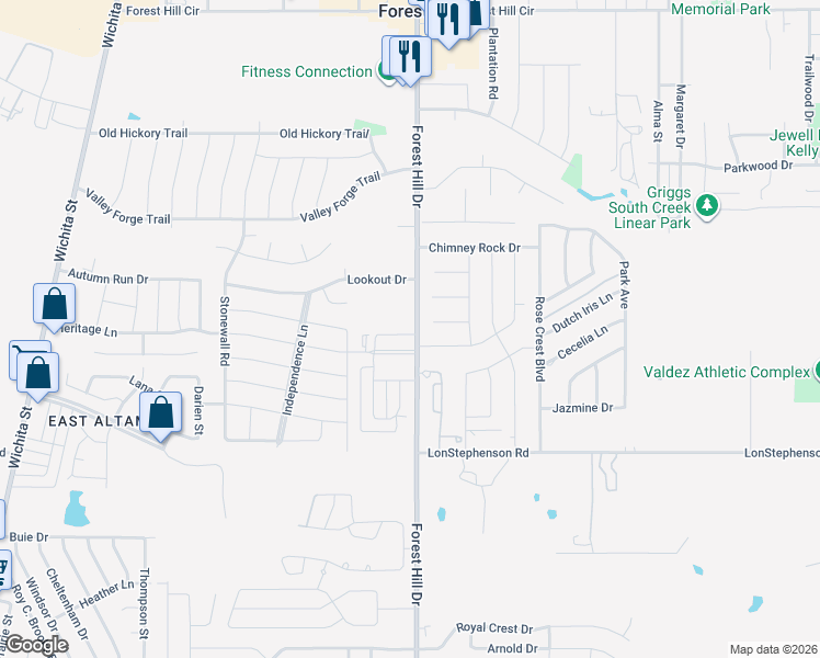 map of restaurants, bars, coffee shops, grocery stores, and more near 3417 Heritage Lane in Forest Hill