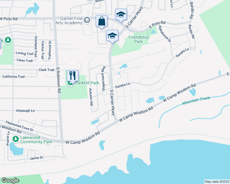 map of restaurants, bars, coffee shops, grocery stores, and more near 5125 Welara Drive in Grand Prairie