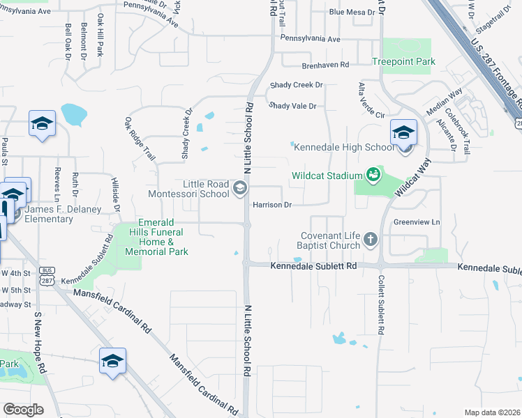 map of restaurants, bars, coffee shops, grocery stores, and more near 908 Harrison Drive in Kennedale