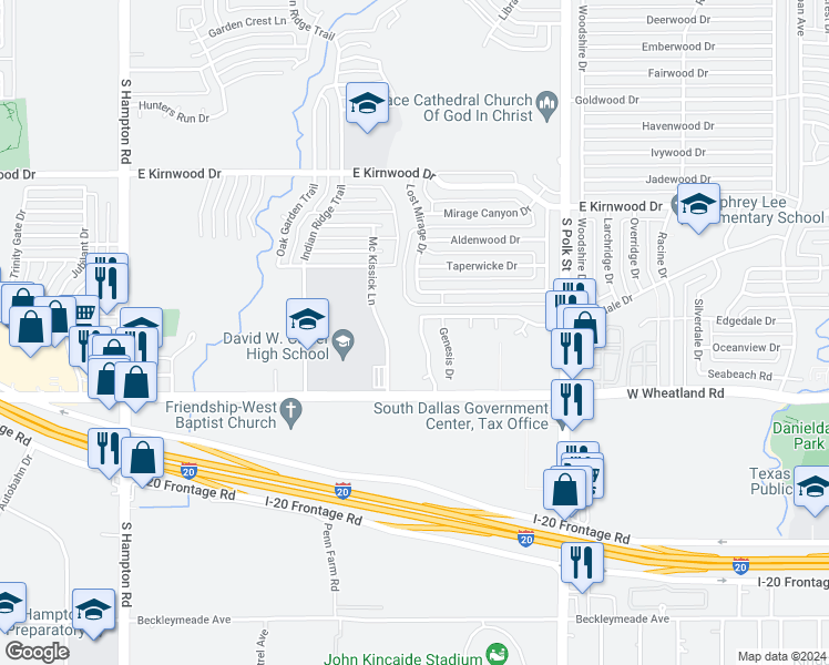 map of restaurants, bars, coffee shops, grocery stores, and more near 8011 Meagan Way in Dallas