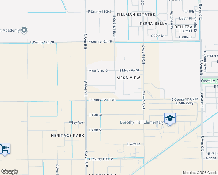 map of restaurants, bars, coffee shops, grocery stores, and more near 12485 S Avenue 5 E in Yuma
