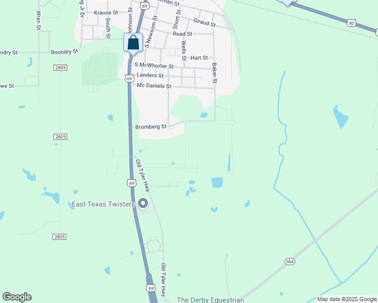 map of restaurants, bars, coffee shops, grocery stores, and more near 1805 County Road 2720 in Mineola