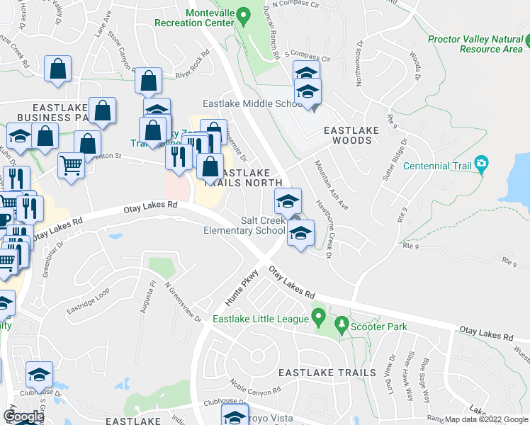 map of restaurants, bars, coffee shops, grocery stores, and more near 1029 Yosemite Drive in Chula Vista