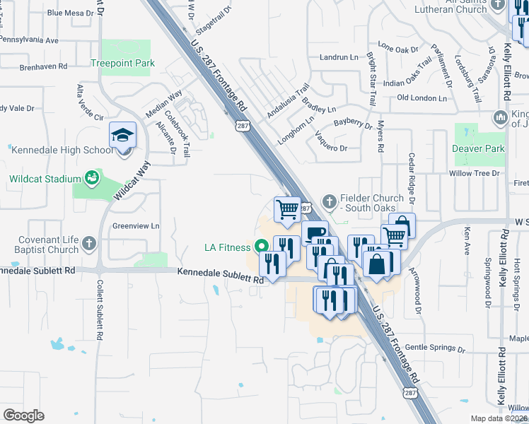 map of restaurants, bars, coffee shops, grocery stores, and more near 5700-5962 U.S. 287 Frontage Road in Arlington