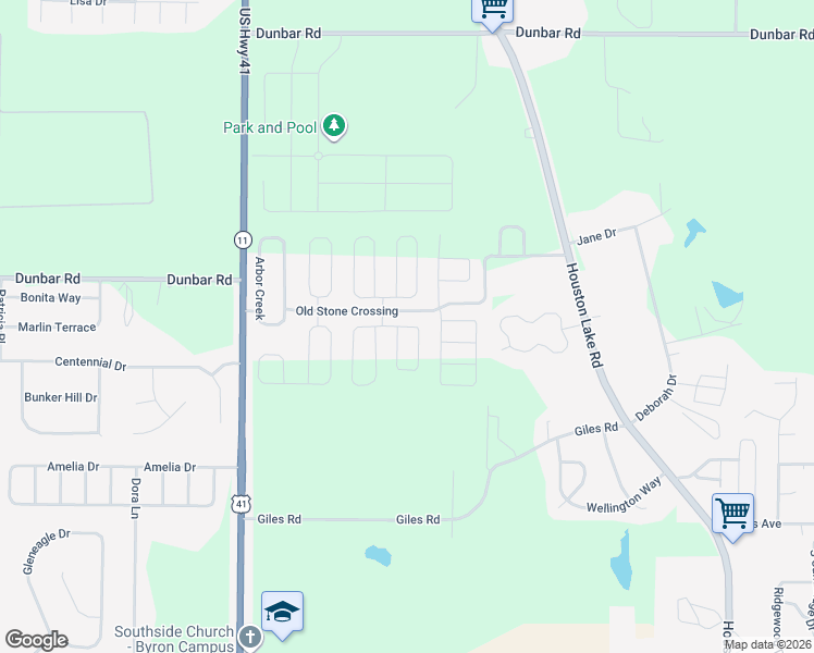map of restaurants, bars, coffee shops, grocery stores, and more near Old Stone Crossing in Byron