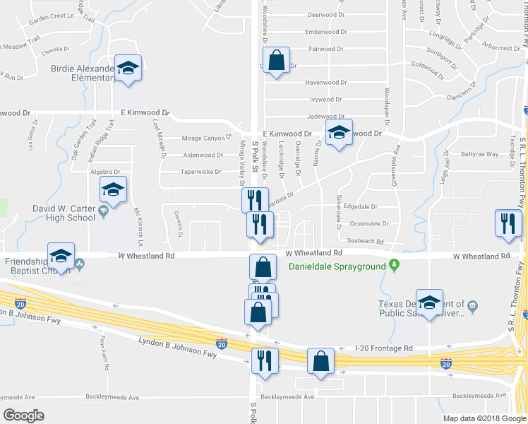 map of restaurants, bars, coffee shops, grocery stores, and more near 8081 Woodshire Drive in Dallas