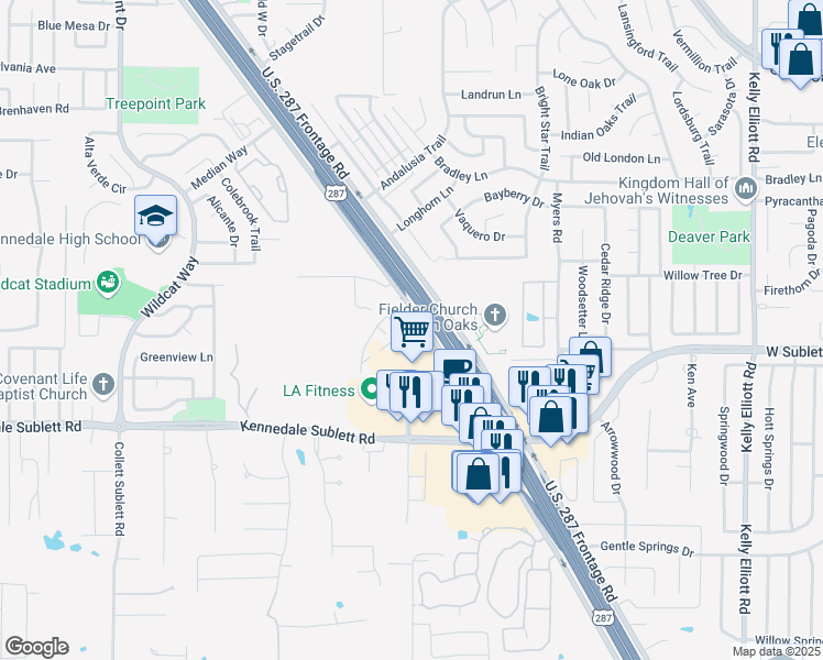 map of restaurants, bars, coffee shops, grocery stores, and more near 5700-5998 U.S. 287 Frontage Rd in Arlington
