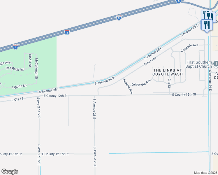 map of restaurants, bars, coffee shops, grocery stores, and more near 28152 Canal Avenue in Wellton