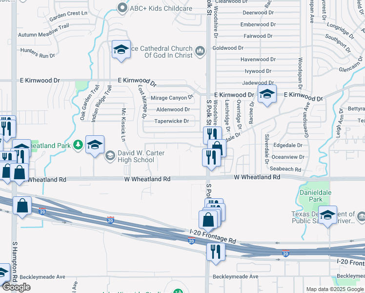 map of restaurants, bars, coffee shops, grocery stores, and more near 1255 Cleardale Drive in Dallas