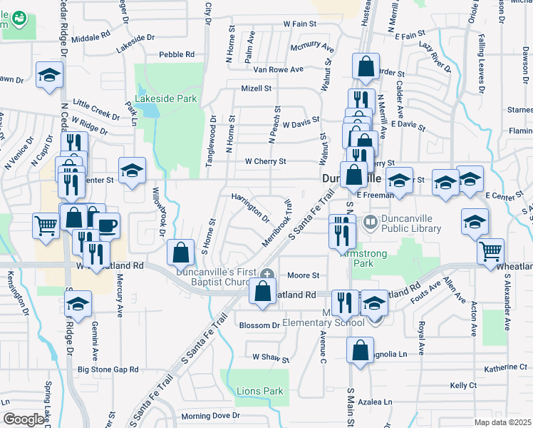 map of restaurants, bars, coffee shops, grocery stores, and more near 203 Harrington Circle in Duncanville