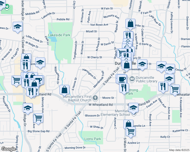 map of restaurants, bars, coffee shops, grocery stores, and more near 203 Harrington Circle in Duncanville