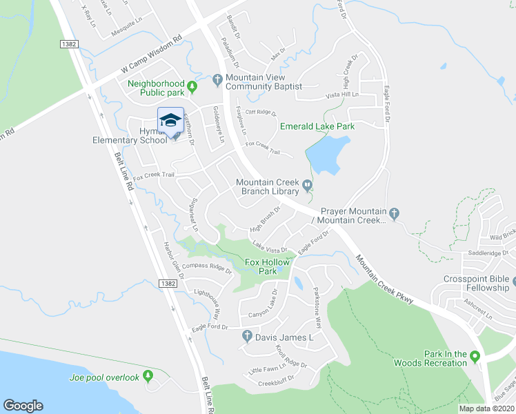 map of restaurants, bars, coffee shops, grocery stores, and more near 6055 Fox Point Trail in Dallas