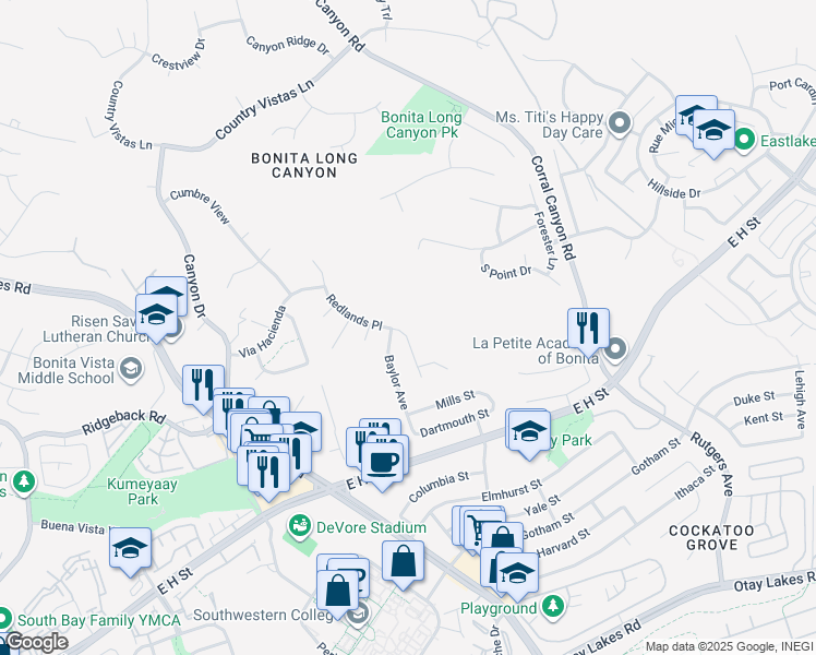 map of restaurants, bars, coffee shops, grocery stores, and more near 697 Redlands Place in Bonita
