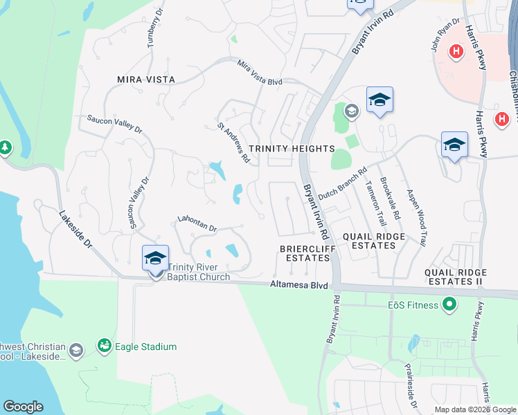 map of restaurants, bars, coffee shops, grocery stores, and more near 6816 Vista Ridge Drive West in Fort Worth