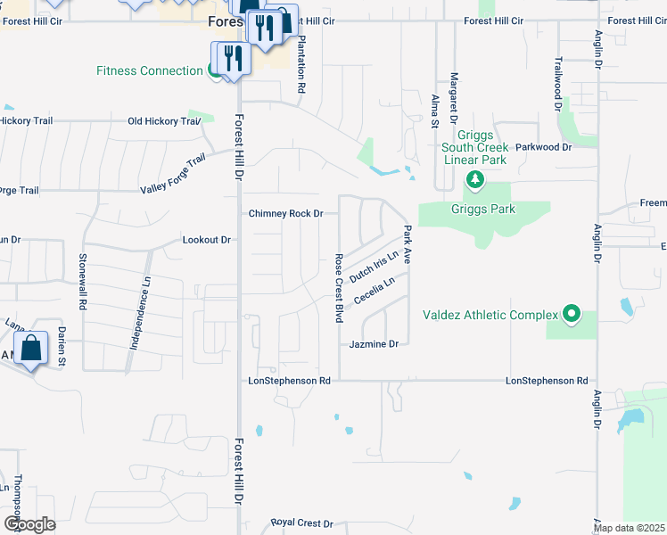 map of restaurants, bars, coffee shops, grocery stores, and more near 7436 Rose Crest Boulevard in Forest Hill