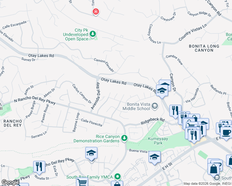 map of restaurants, bars, coffee shops, grocery stores, and more near 548 Almonte Place in Chula Vista