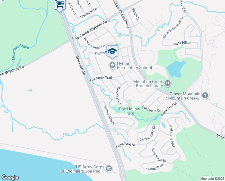 map of restaurants, bars, coffee shops, grocery stores, and more near 5945 Woodoak Drive in Dallas
