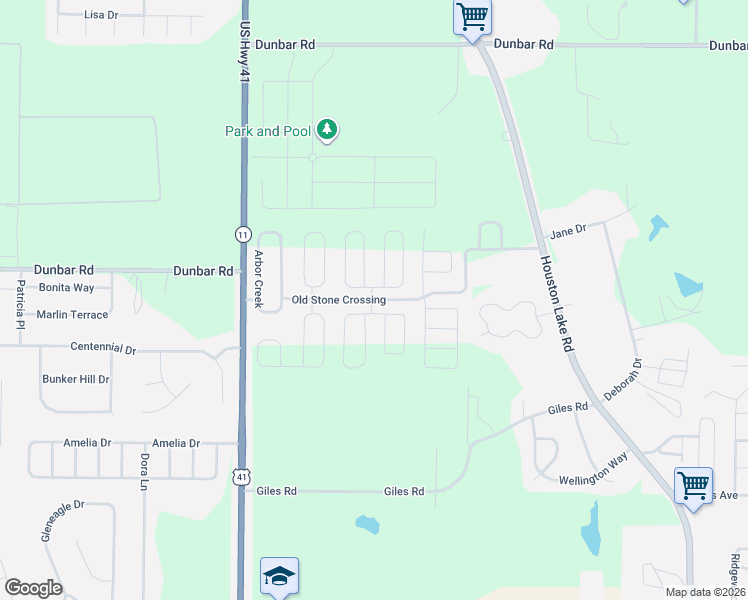 map of restaurants, bars, coffee shops, grocery stores, and more near 159 Sourwood Lane in Byron