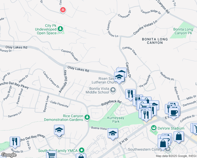 map of restaurants, bars, coffee shops, grocery stores, and more near 581 Via La Paloma in Chula Vista